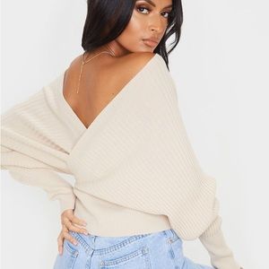 NWOT Stone Wrap Off The Shoulder Sweater